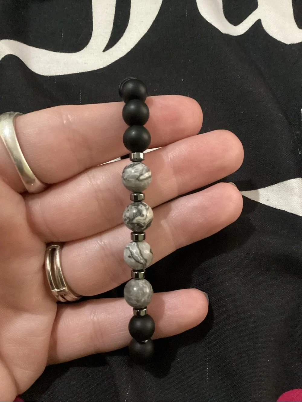 Matte Black & Gray agate Stone Beaded Bracelet